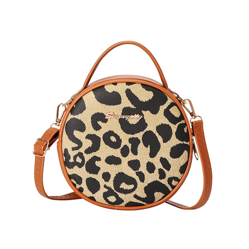 Wholesale PU Leopard Handle Shoulder Small Round Bag